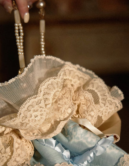 Blue Printed Piping Bag Handbag with Lace - Blood Supply