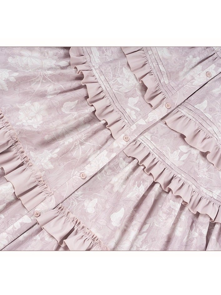 Pink Sweet Lolita Layered Skirt Sleeveless Dress with Embroidery - Yimu Walnut
