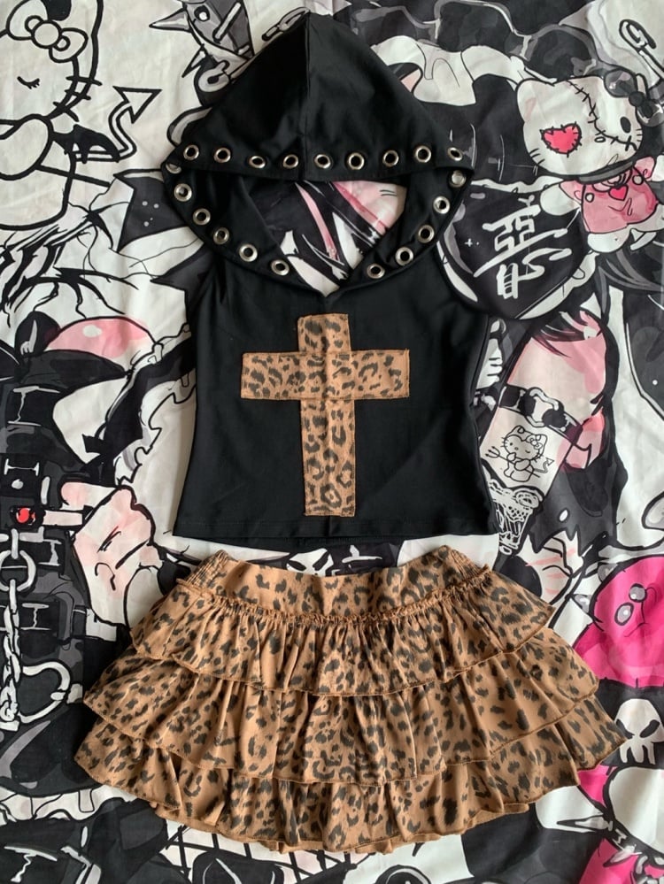 Y2K Stufenrock mit Leopardenmuster