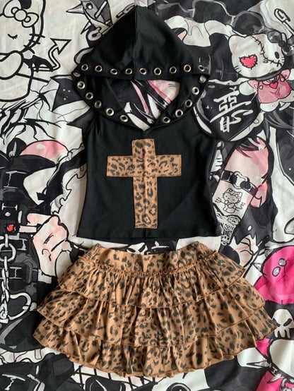 Y2K Stufenrock mit Leopardenmuster