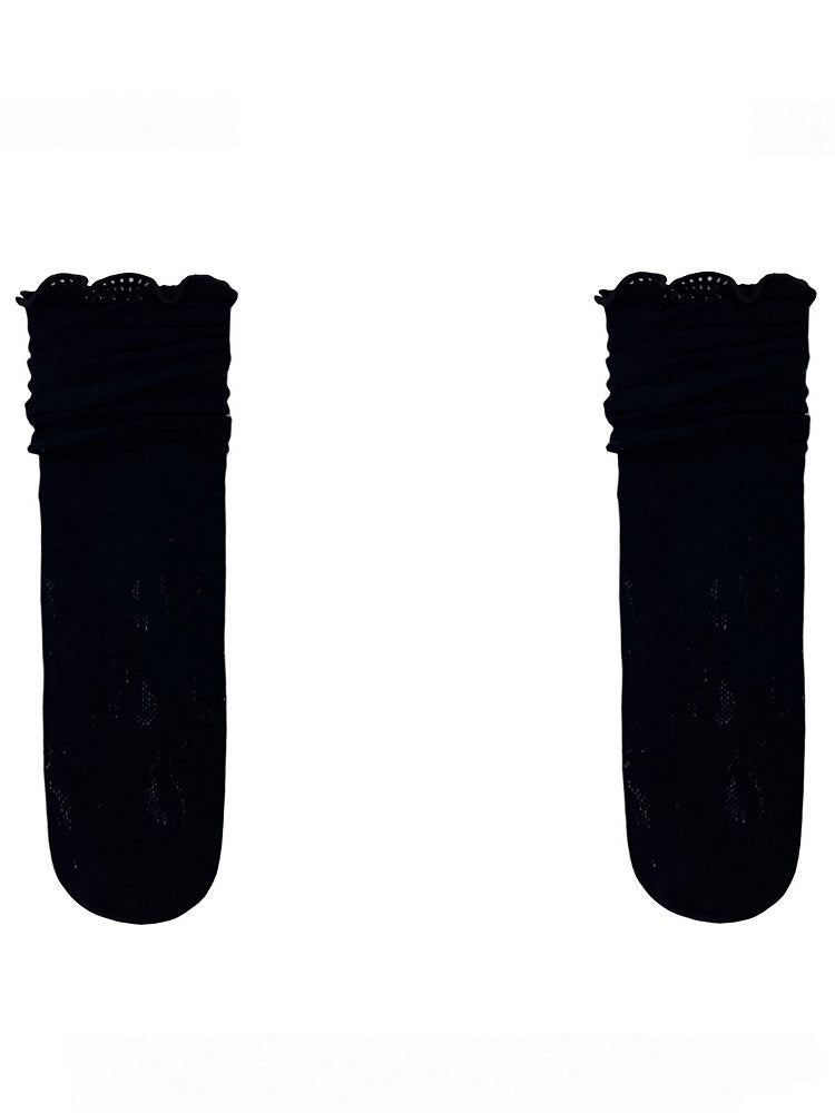 Off-White/Black Floral Pattern Cut-out Design Calf Socks