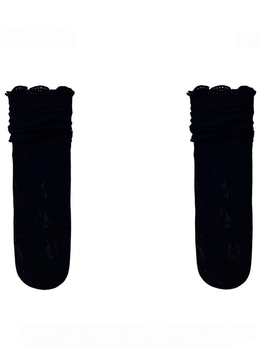 Off-White/Black Floral Pattern Cut-out Design Calf Socks