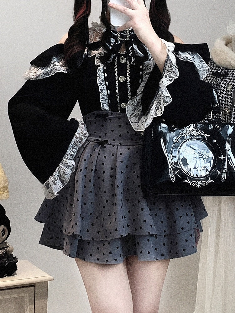 Neckline Illusion Shoulder with Open Blouse Jirai Baggy Kei