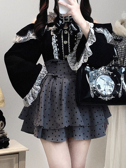 Neckline Illusion Shoulder with Open Blouse Jirai Baggy Kei