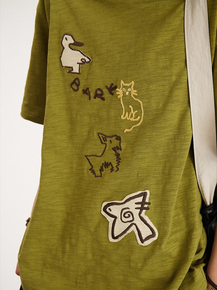 Decoration Patch T-shirt Animal Green Kawaii with Embroidery