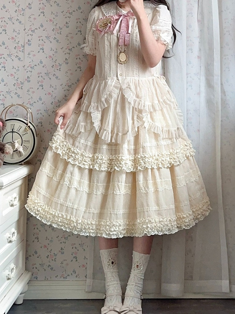 Beige Layered Polka-Dot Lace Skirt - Hana Studio