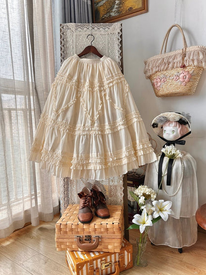 Beige Waist Skirt 82cm Elastic Ruffled Under