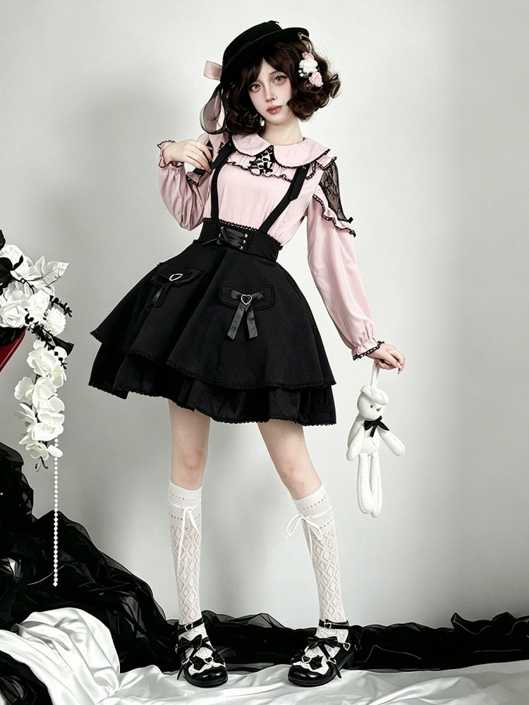 Onyx Bow-Adorned Overlay Skirt with Jirai Styling - AMAHAKAWA