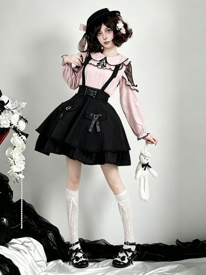 Onyx Bow-Adorned Overlay Skirt with Jirai Styling - AMAHAKAWA