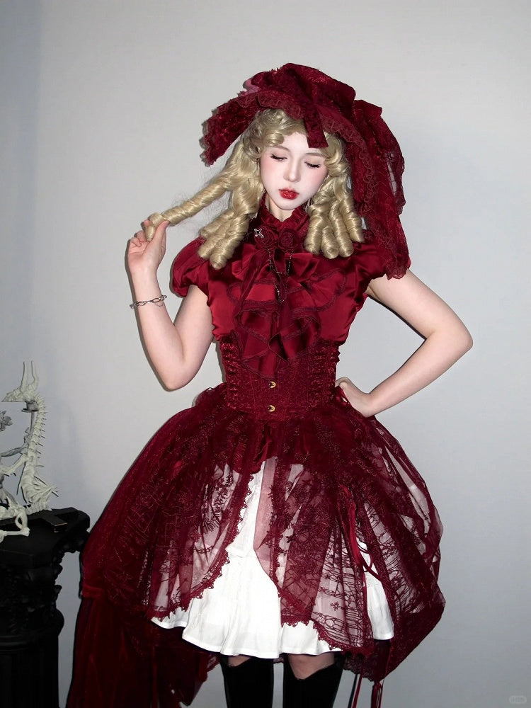 Dragon Bone Red Gothic Lolita Corset Belt with Drawstring Design Cathedral Embroidery Overlay