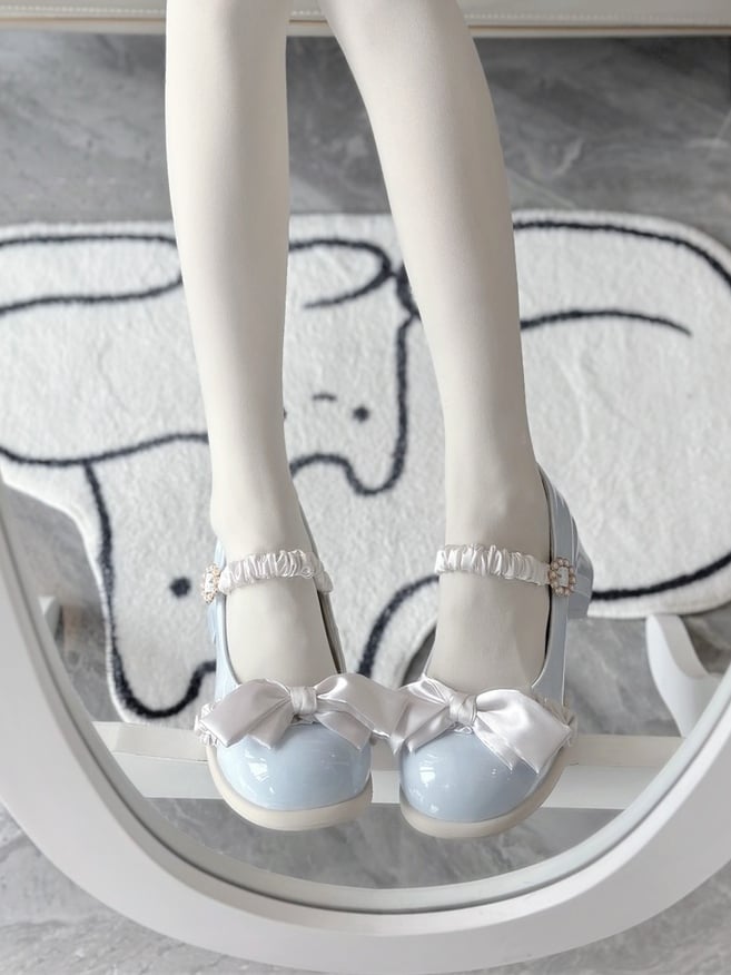 Toe Clasp with Accent Design Round Mid-heel Bead PU Blue Baby Janes Sweet in Lolita Mary