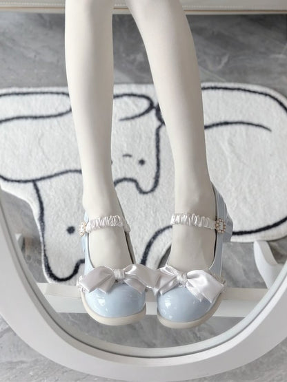 Toe Clasp with Accent Design Round Mid-heel Bead PU Blue Baby Janes Sweet in Lolita Mary