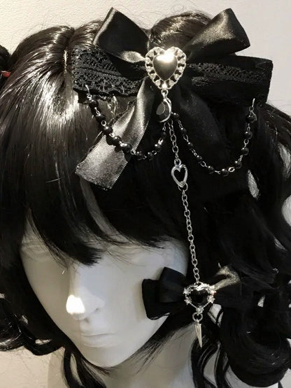 5-Color Gothic Bow Hairclip Heart Spike Decorations - fallen angel