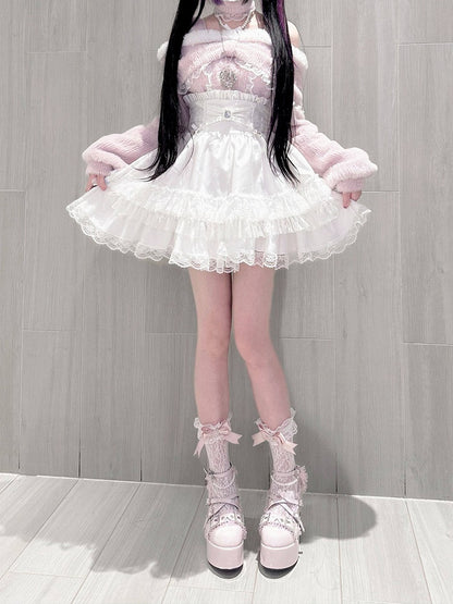 Bow Colors 3 Trim Kei Rhinestone with Decor Jirai Lace Skirt
