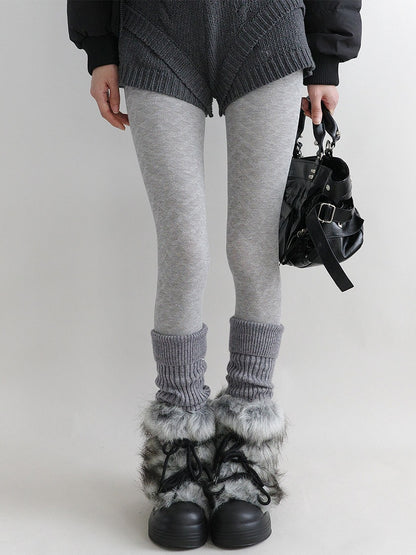 Gray Chevron Knit Light Tights / Pattern Dark Subtle