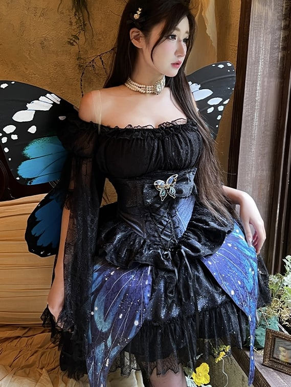 Blue Skirt Shimmering Bust Wings Butterfly Corset Night Under + Fairy