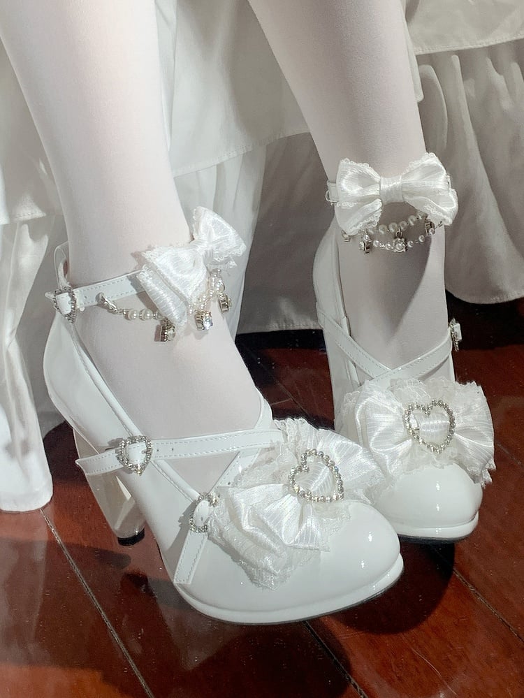 Heels Ornate - Heel Heart Hime Lolita White PU