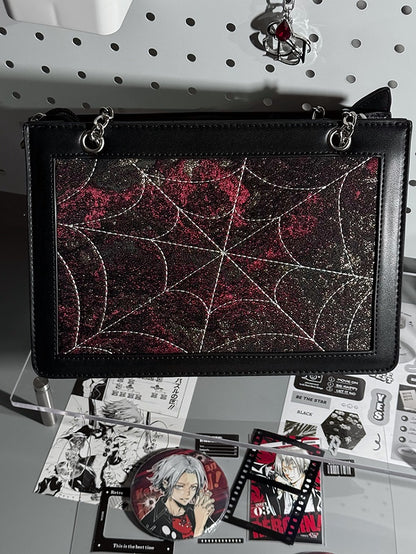 Red Butterfly Spiderweb Detail Small Version Black Ita Shoulder Bag