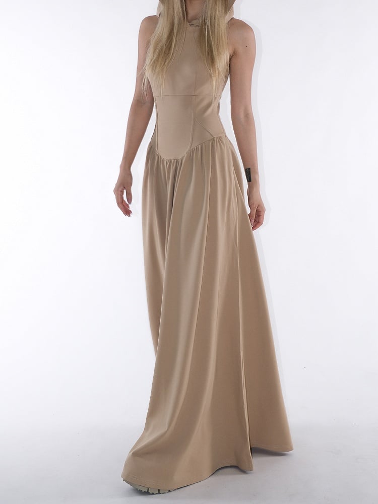 with Hooded Dress Wasteland Floor Khaki Waist Length Design Faux Punk Fishbone