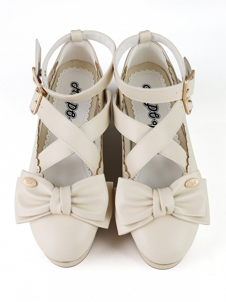 Off-white Shoes Top Bow - Crisscross Lolita Platform Design