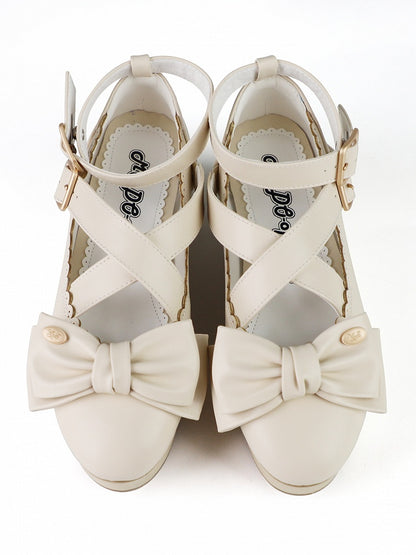 Off-white Shoes Top Bow - Crisscross Lolita Platform Design