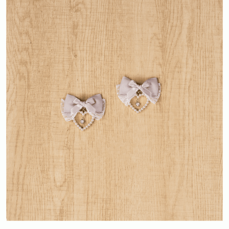 Jirai Kei – Altrosa Perlen-Haarspangen mit Mond/Herz und Schleife