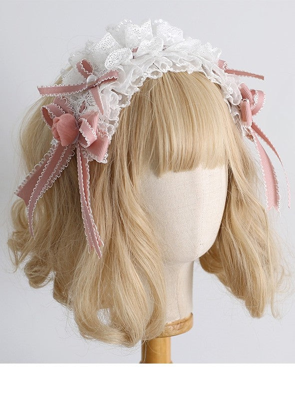 Design WeißRosa Blumen Bowknot KC Trim Details Süße Spitze Lolita