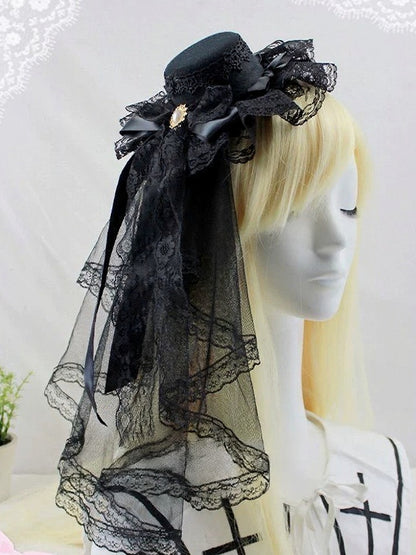 Gothic Lace Bow Mini Hat with Veil - Post-2000 Gift Shop