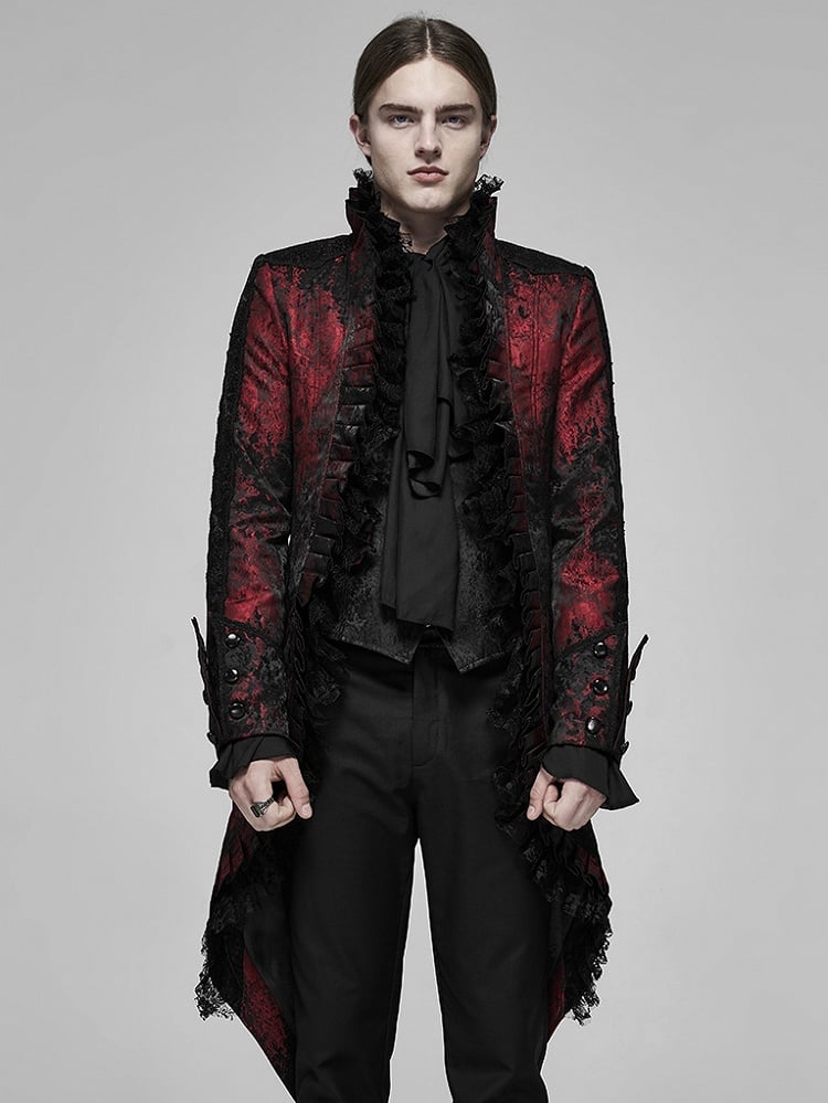 Rococo Coat Gorgeous and Men's Black Dark Red Tuxedo Lace