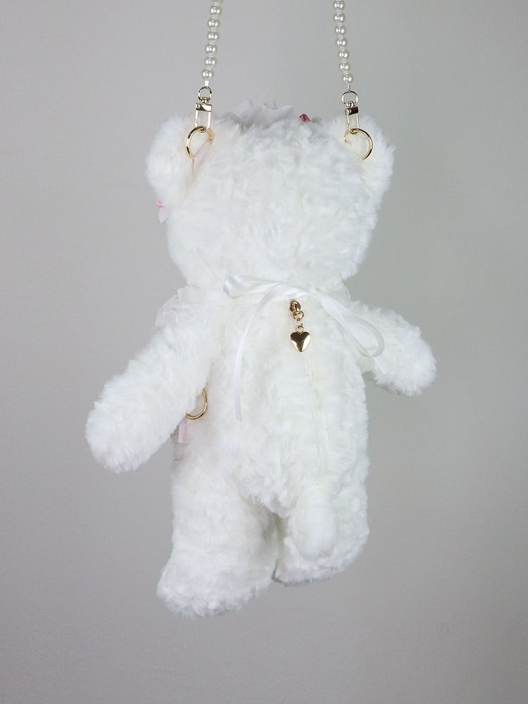 White Blue/Pink Convertible Plush Bag Strap Bear with