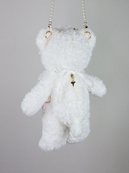 White Blue/Pink Convertible Plush Bag Strap Bear with
