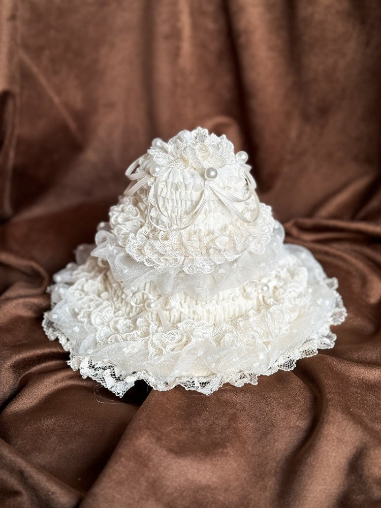 Lace Cake Hat Creamy Beads with Lolita Adorned Layered