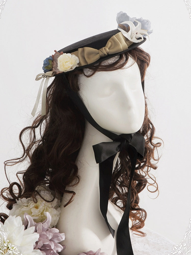 Lolita Floral Hat Black Classic Design