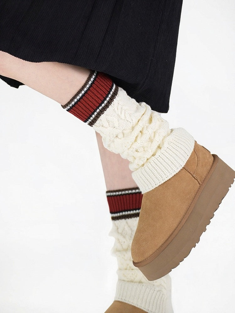 Knit Leg Warmers with Red Stripes - ModaSwings
