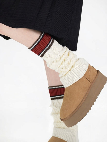 Knit Leg Warmers with Red Stripes - ModaSwings