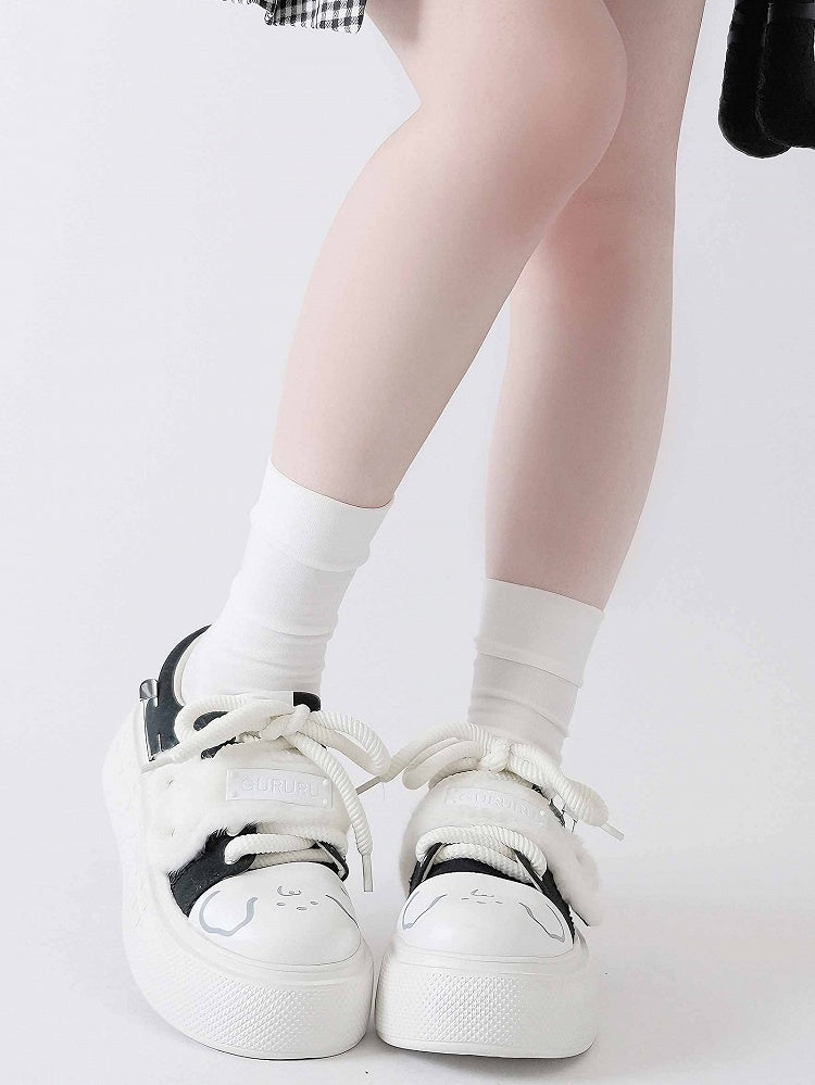 Print White Puppy Y2K Black Shoes Platform -