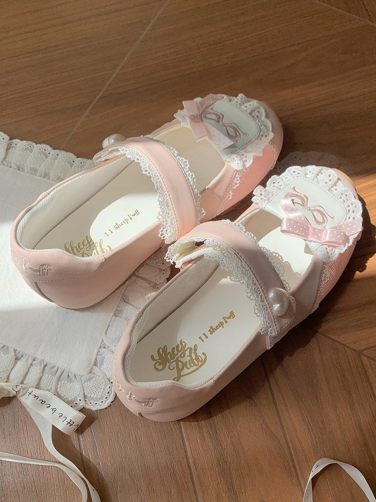 Heart-Embellished Closure Sweet in Pink Velcro Flats Lolita Trim Lace