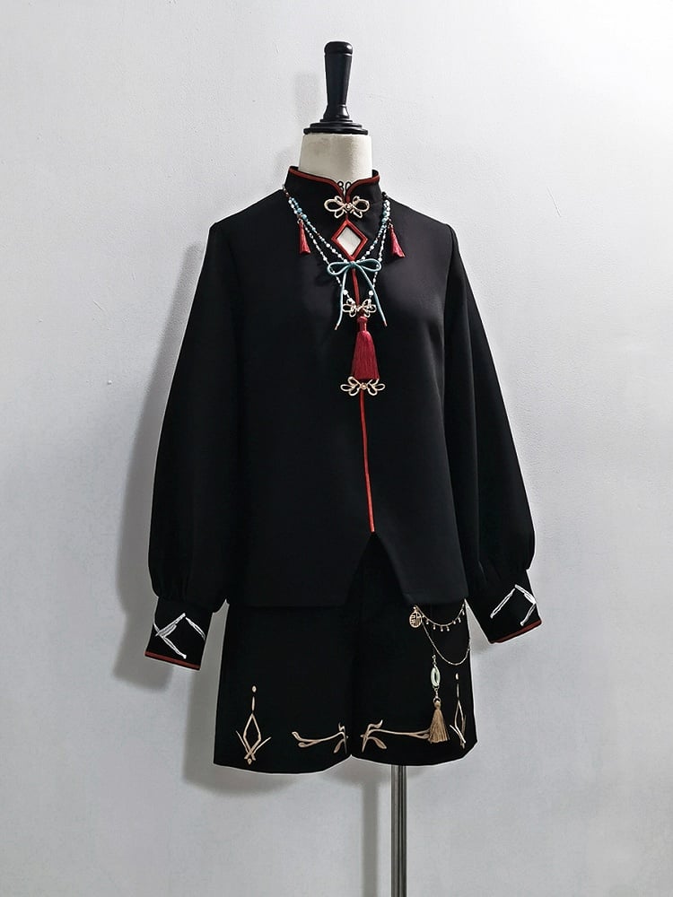 Red Pendants with Tassel Beaded Necklace Style Chinoiserie