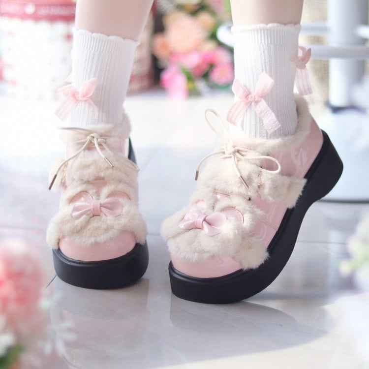 Platforms PU in Bow Lolita Details Pink Sweet with