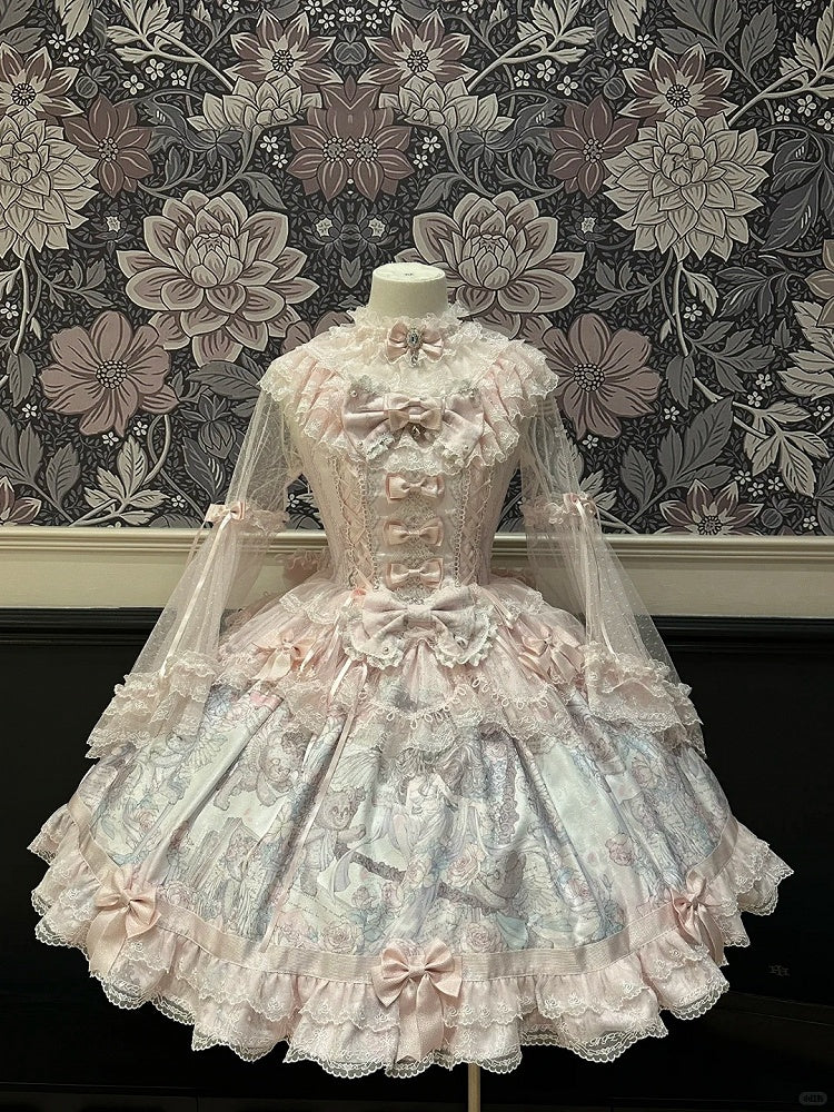 Sleeves Lolita Bell Sheer Lace-Trimmed Cuffs Top with Pink