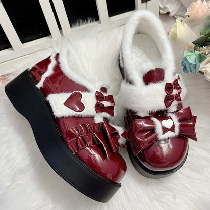 Wine Platforms Sweet - PU Heart Accents Red Lolita
