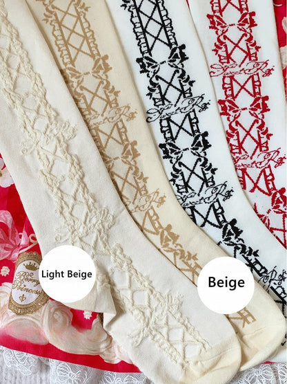 Old School Lolita Overknee-Strümpfe mit Schleife