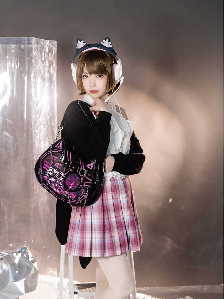 Glow-in-the-dark Cyberpunk Cat Ita Bag Black Pink - Daylight
