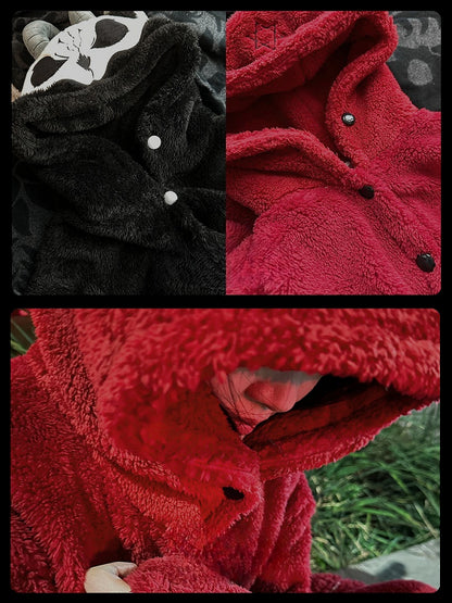 Gothic Pants Pajama with Winter Plush Nightgown Set Red Devil