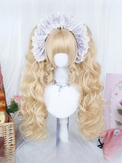 + Perücke, kurz, doppelt, gewellt, blond, 20 cm, voller Krallenpony, Pferdeschwanz, 55–60 cm, Clips