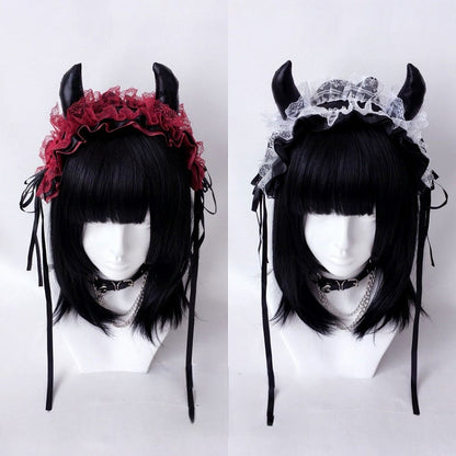 Gothic Black/Red Lace Horn Hairband Demon
