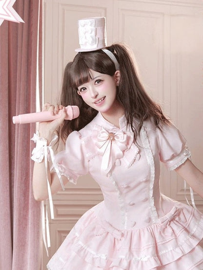 Pink Lace-up Bowknot Mini Hat - Cat Cake