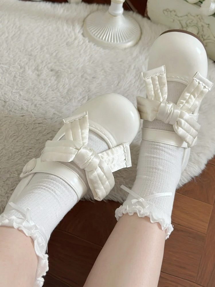 Bow Style Flats Lolita with Decor - Inspired Mary Sweet Velcro and Strap Detail Heart Jane