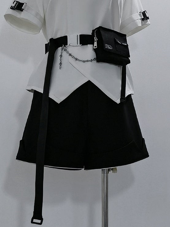 Cyberpunk Buckle Belt Techwear Black Waist with Bag