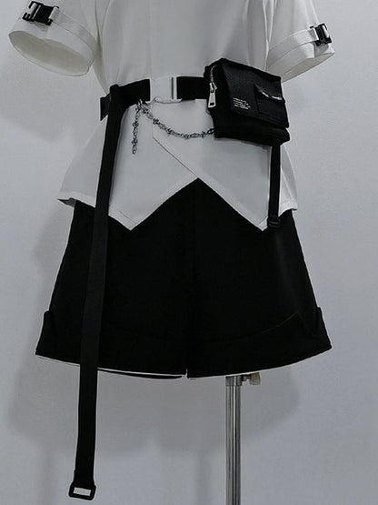 Cyberpunk Buckle Belt Techwear Black Waist with Bag